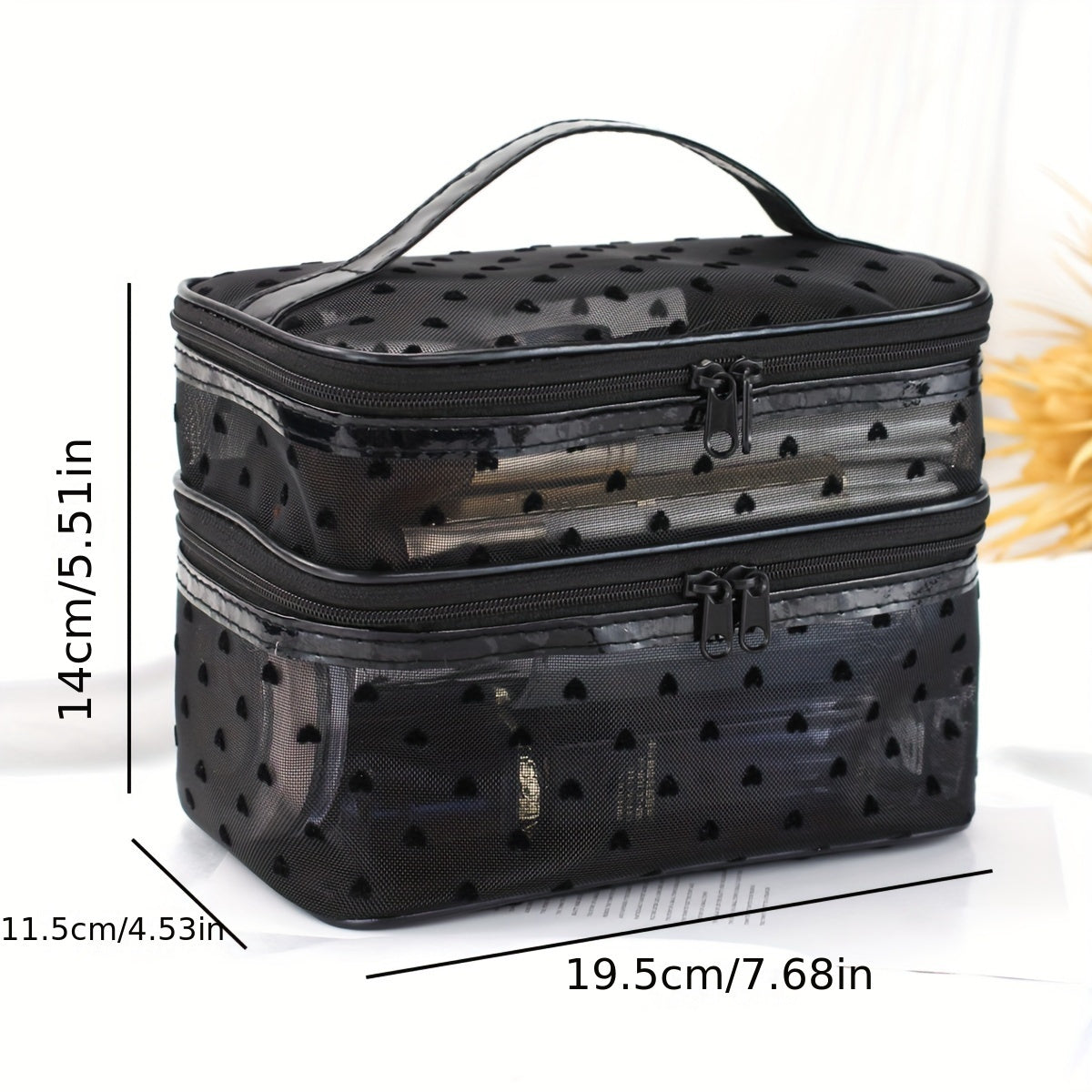 Makeup bags & Storage
Chic Daisy Mesh Makeup Bag - Double-Layer, Large Capacity Cosmetic Organizer With Zippered Compartments