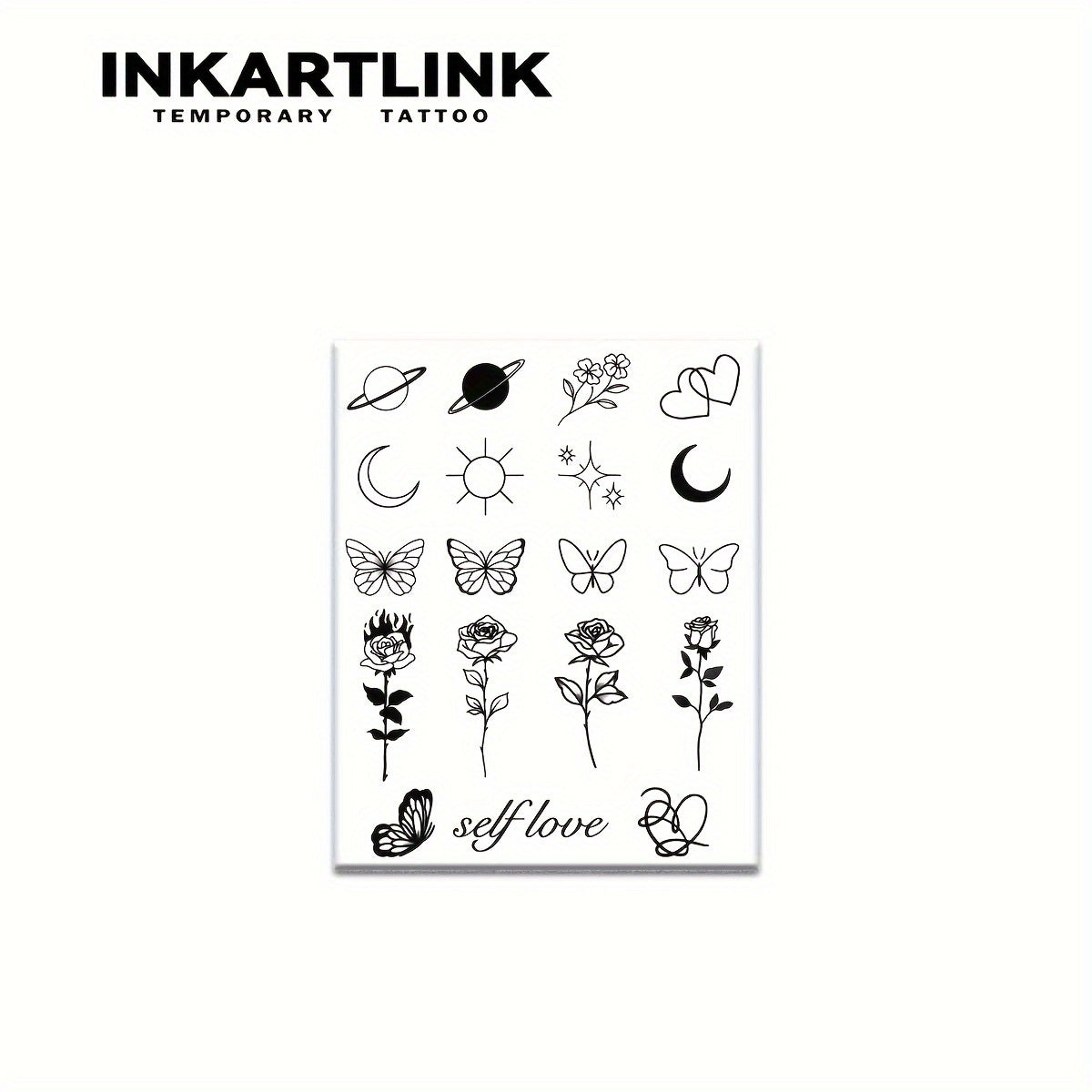 Temporary Tattoos
INKARTLINK Temporary Tattoo Sheet with Rose, Flowers, Self Love, Butterflies, Moons – Waterproof, Authentic Look, Plant Designs for Teens – Oblong Shape, Long-Lasting Y2K Aesthetic Body Art Stickers