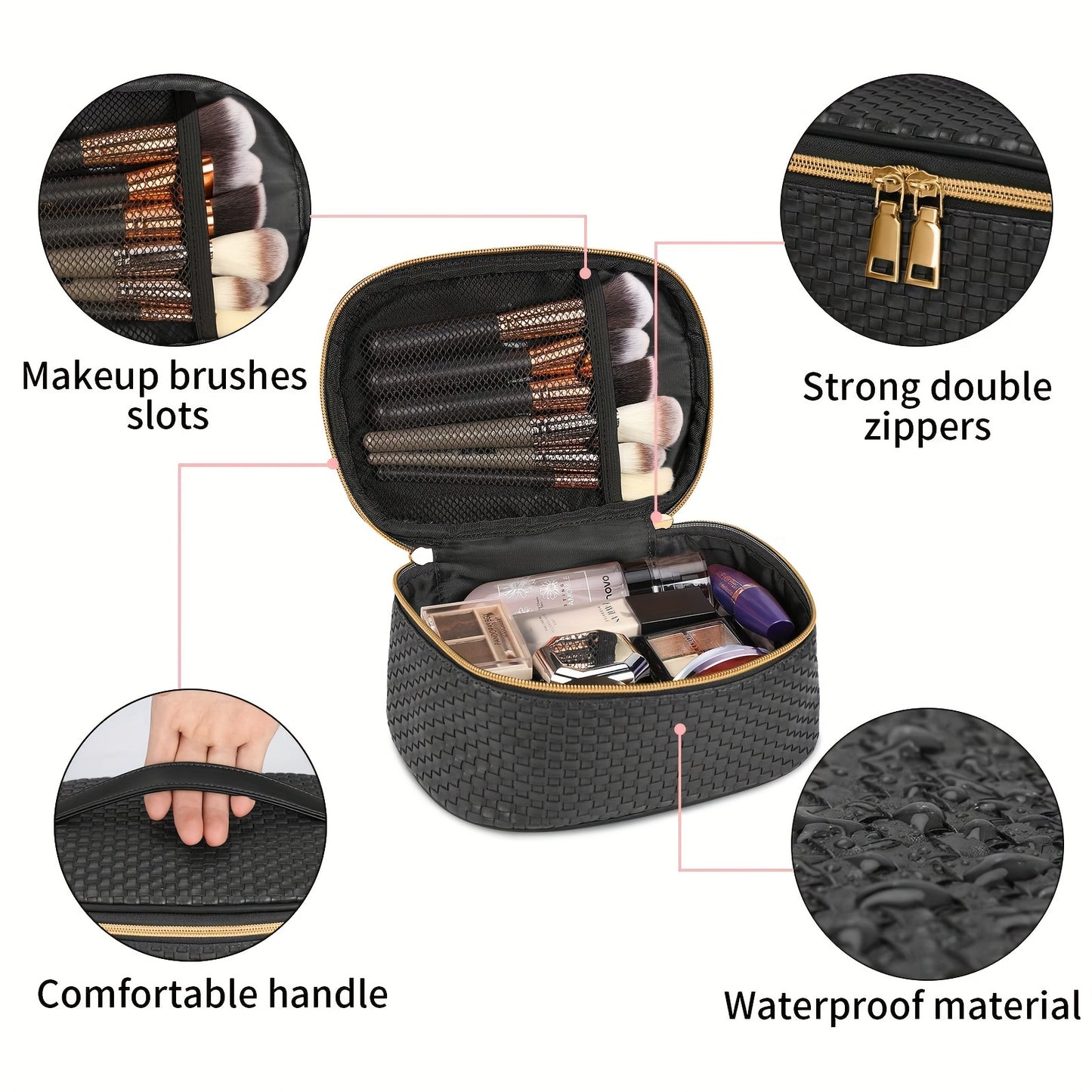 Makeup bags & Storage
3-Piece Makeup Bag Set, Waterproof Portable Travel Cosmetic Pouch, Multi-functional Bag, Ladies Woven Toiletry Bag With Strong Double Zippers And Makeup Brush Slots
