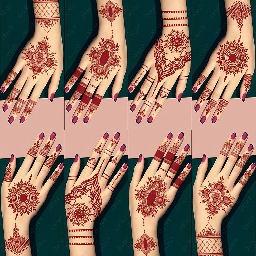 Temporary Tattoos
3-Pack Fashion Style India Mehndi Design Temporary Tattoos, Non-Toxic Water Transfer Body Art, Fake Full Hand Henna Tattoo Stickers, Waterproof Finger Tattoos - Other Shape