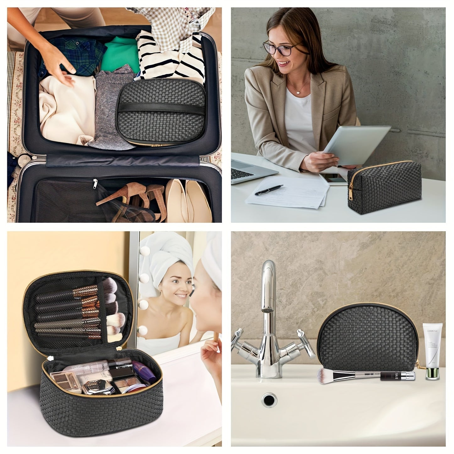 Makeup bags & Storage
3-Piece Makeup Bag Set, Waterproof Portable Travel Cosmetic Pouch, Multi-functional Bag, Ladies Woven Toiletry Bag With Strong Double Zippers And Makeup Brush Slots