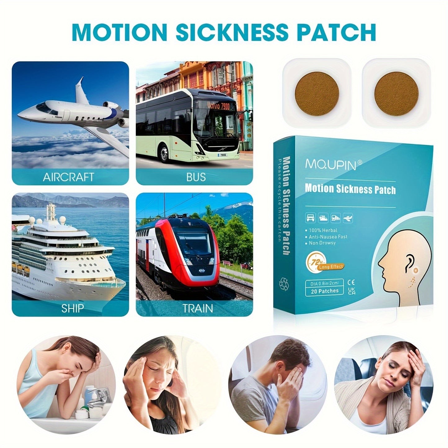 Beauty Tools
20pcs Motion Sickness Patches - Fast Acting - Relieves Vomiting, Nausea, Dizziness, Suitable For Cars, Ships, Airplanes, Travel, Anti Nausea Patches