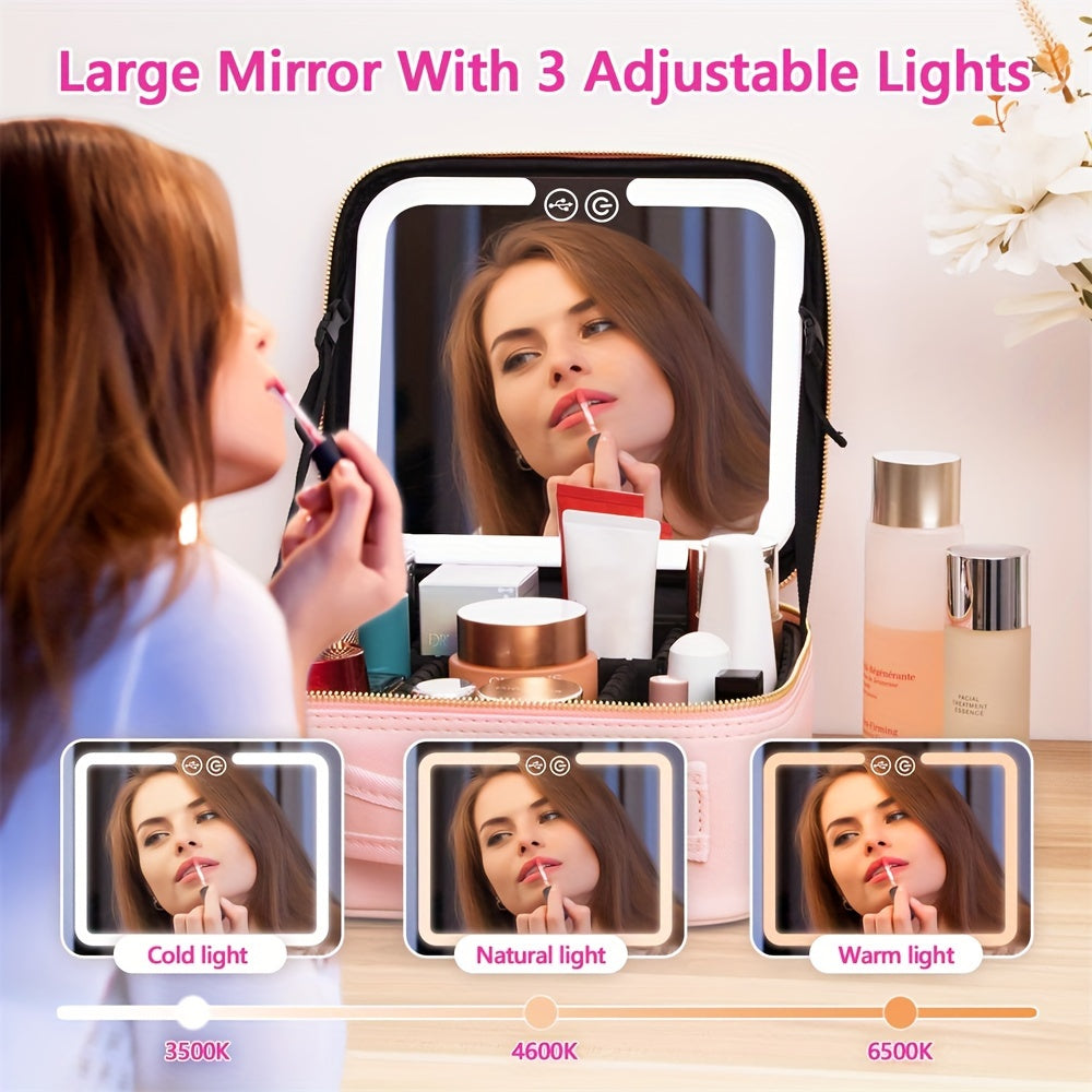 Makeup bags & Storage
Travel Makeup Organizer With LED Mirror, Portable Cosmetic Train Case, Adjustable Dividers, Brush Holder, 3 Light Settings, Professional Artist Storage Bag For Make-Up And Toiletries