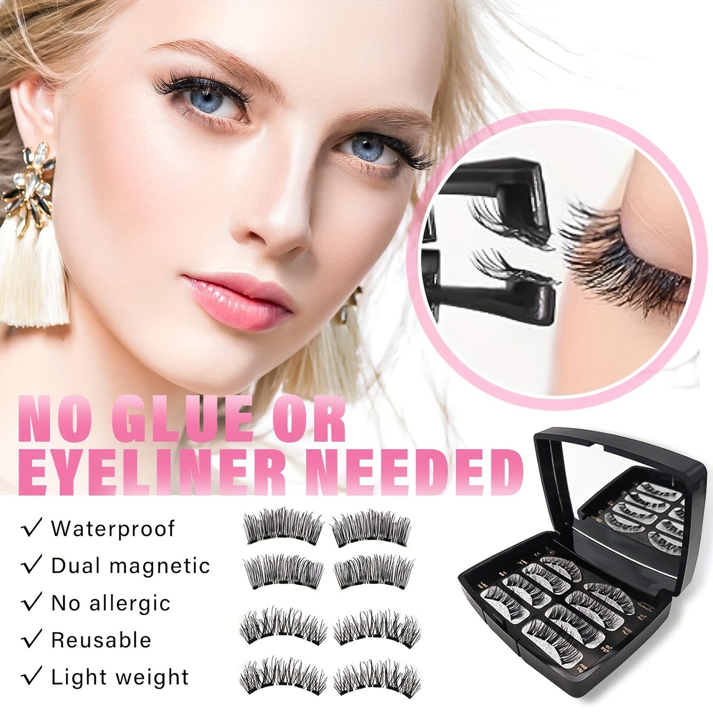 False Eyelashes
Magnetic Eyelashes Set With Appliactor, 5-Magnet Natural Look False Lashes Kit, Reusable False Eyelashes With Eye Lash Tweezer, Beauty Eye Makeup Accessory