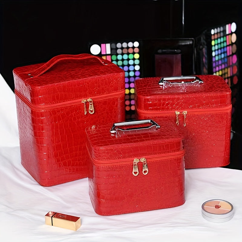 Makeup bags & Storage
1pc Crocodile Pattern Makeup Case With Handle Large Capacity Zipper Cosmetic Train Case Travel Organizer For Makeup Artist Women