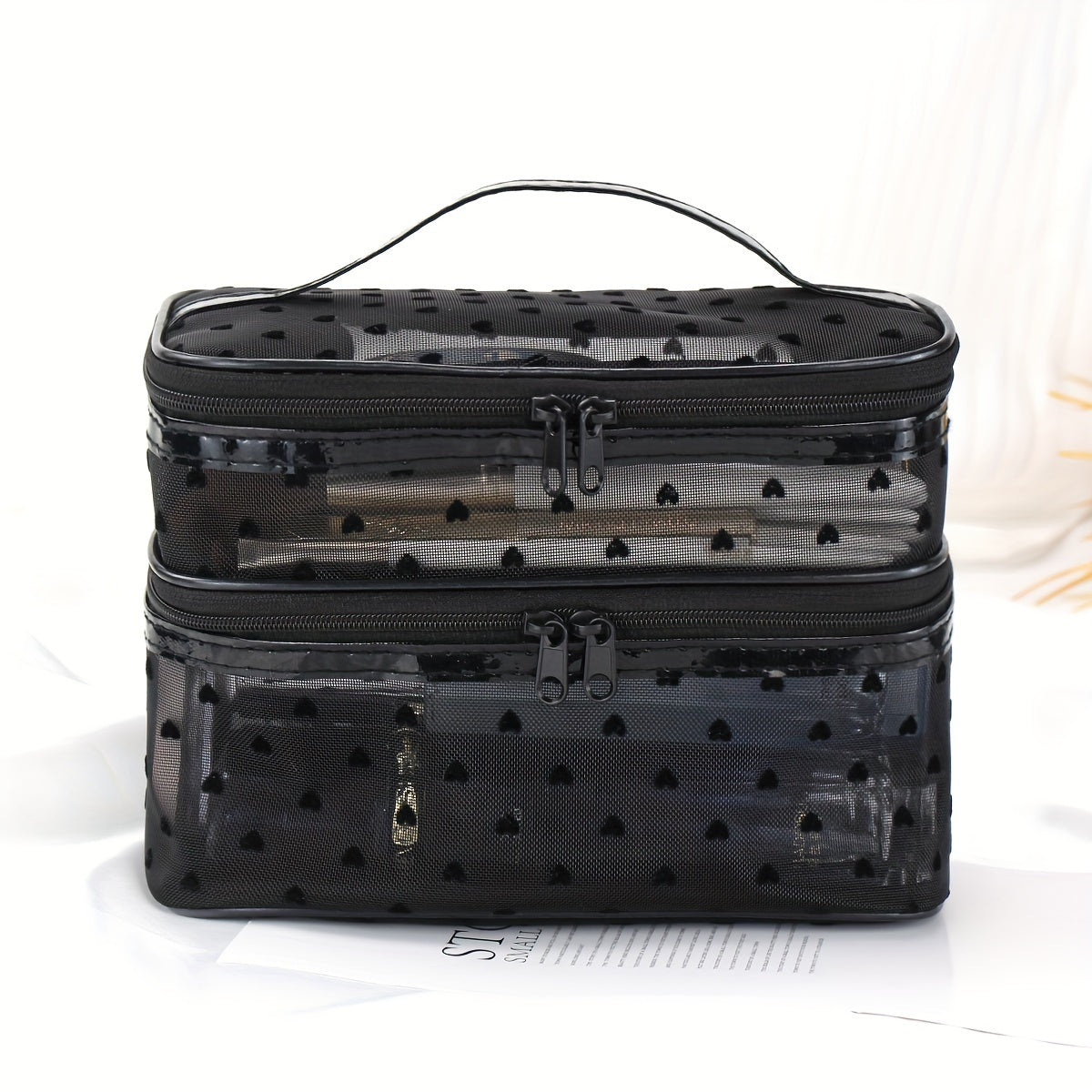 Makeup bags & Storage
Chic Daisy Mesh Makeup Bag - Double-Layer, Large Capacity Cosmetic Organizer With Zippered Compartments