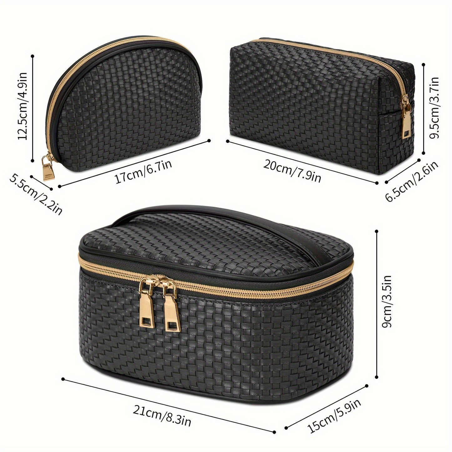 Makeup bags & Storage
3-Piece Makeup Bag Set, Waterproof Portable Travel Cosmetic Pouch, Multi-functional Bag, Ladies Woven Toiletry Bag With Strong Double Zippers And Makeup Brush Slots