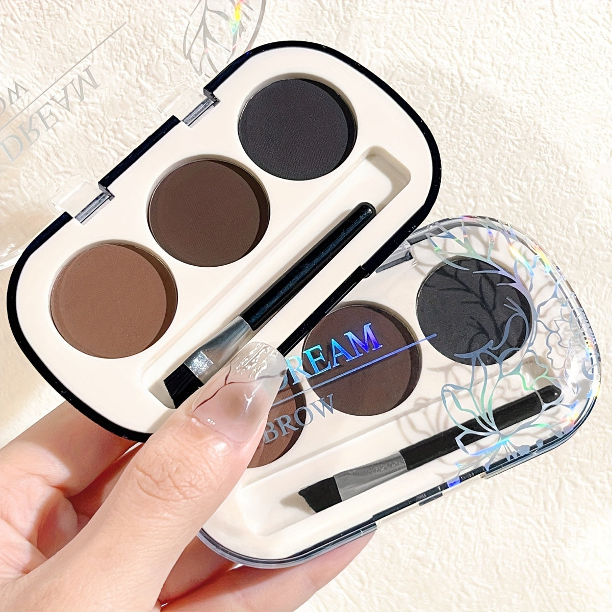 Makeup Juju Dream 3-Color Eyebrow Powder Palette With Brush - Waterproof, Sweatproof, Long-Lasting & High Pigment For Natural Look