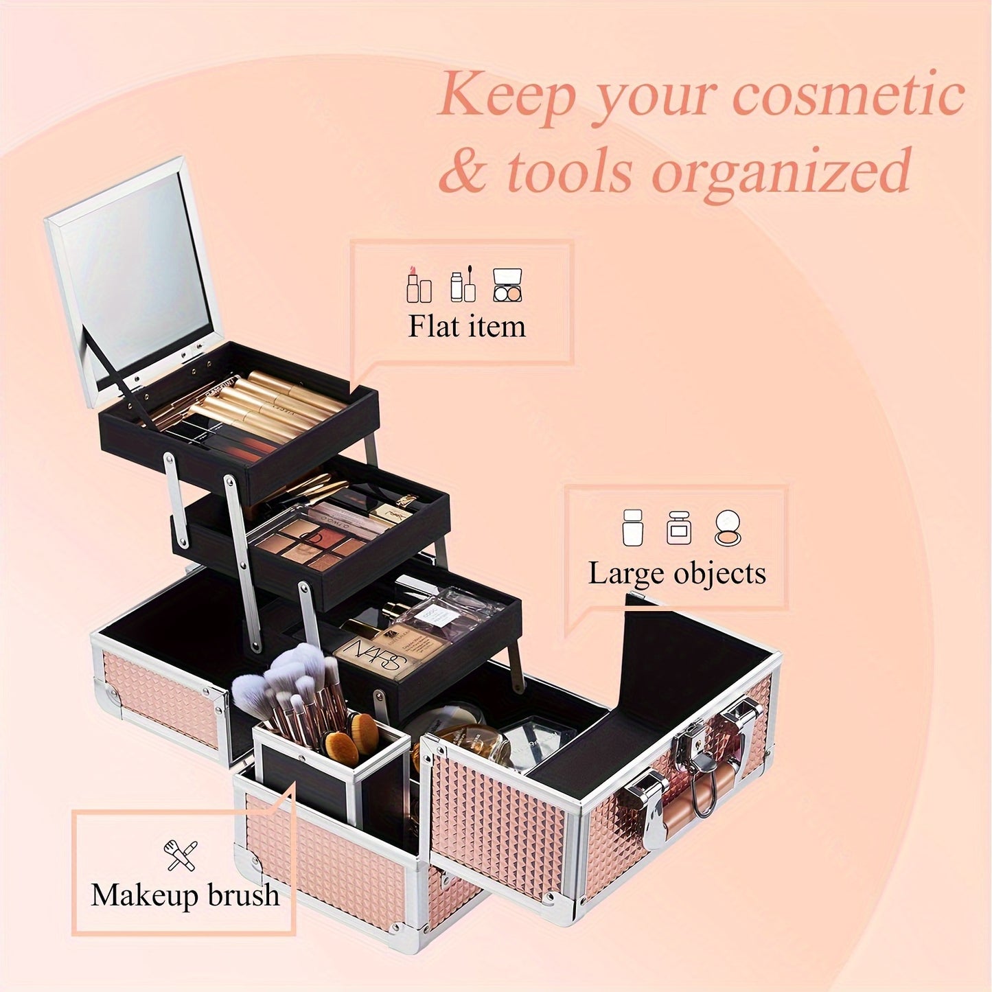 Makeup bags & Storage
Three Layers Makeup Case With Mirror, Portable Makeup Case With Handle Training Case Cosmetic Tools Nail Art Supplies And Craft Bag, Gift For Women