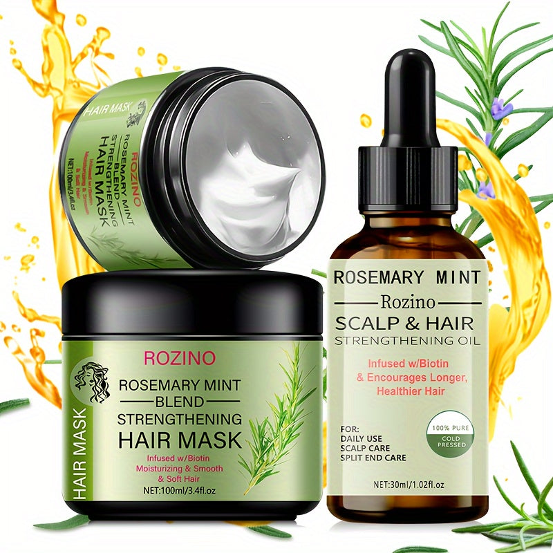Hair Care
Rozino 2pcs Rosemary Hair Care Set: Essential Oil & Mask - Moisturizing, Softening For All Hair Types, Unisex Rosemary Hair Oil Hair Moisturizer