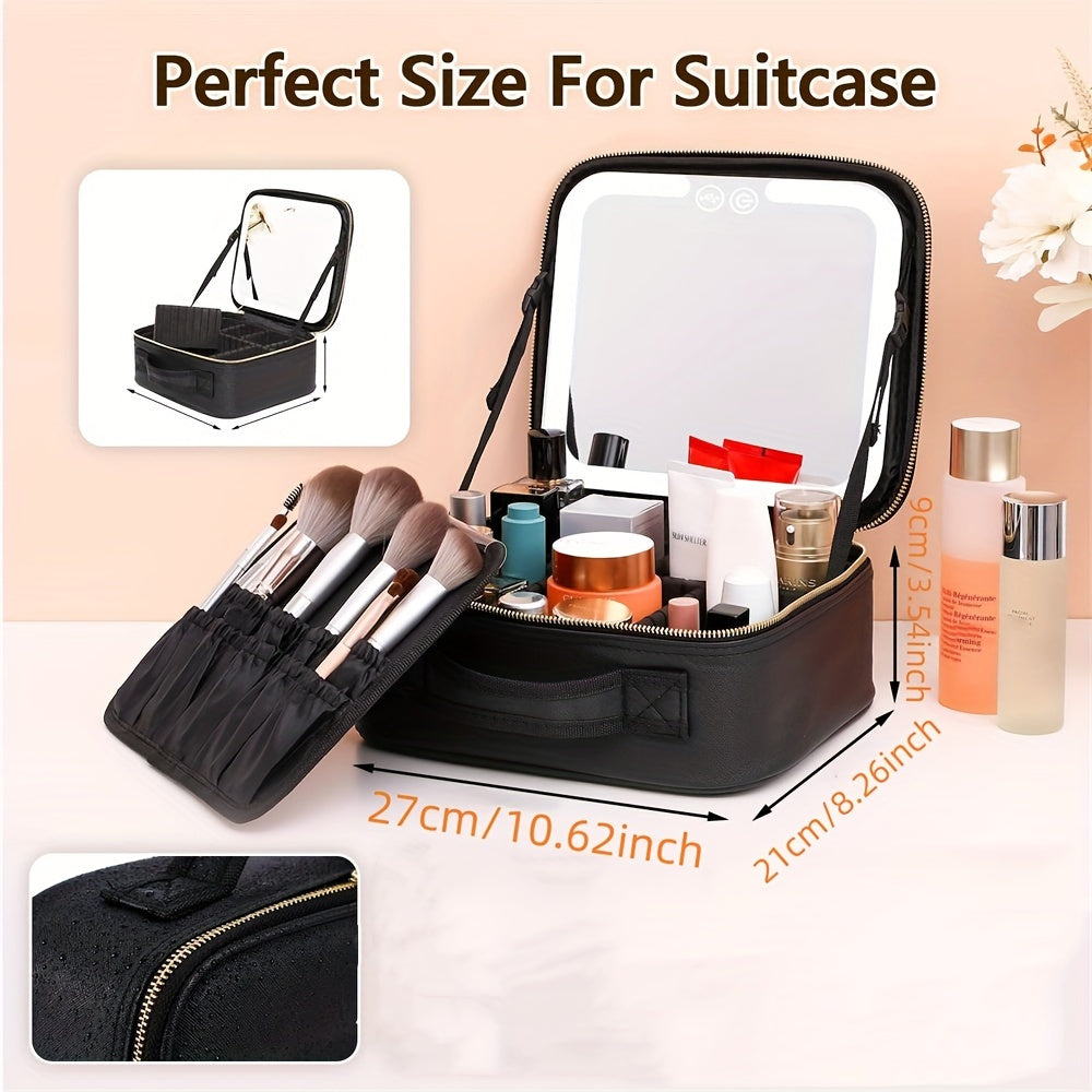 Makeup bags & Storage
Travel Makeup Organizer With LED Mirror, Portable Cosmetic Train Case, Adjustable Dividers, Brush Holder, 3 Light Settings, Professional Artist Storage Bag For Make-Up And Toiletries