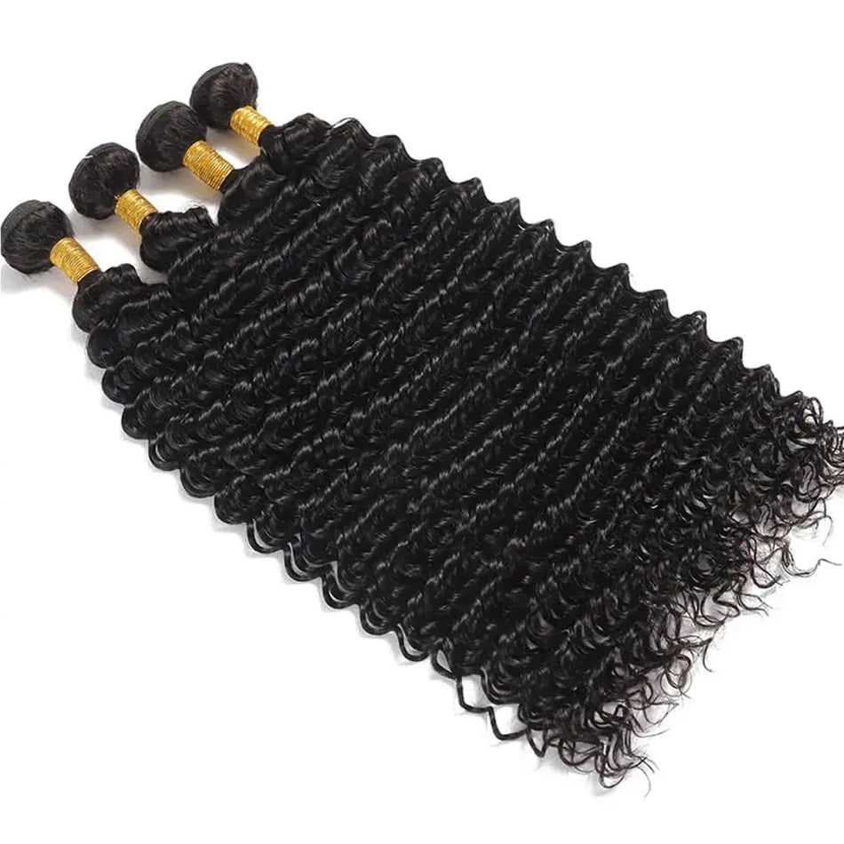 Hair Extensions and Wigs
Deep Wave Human Hair Bundles With 13x4 Transparent HD Lace Frontal Brazilian Extensions Weave 3 4 Bundles With Closure for Women