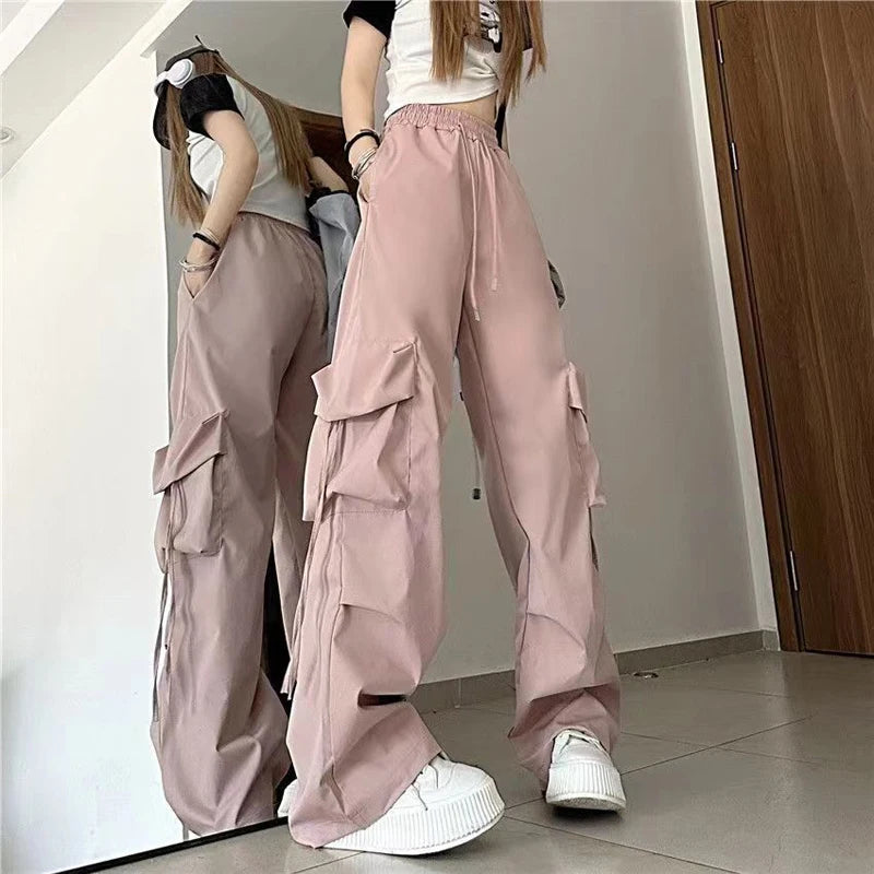 Pants High Waist Streetwear Hip Hop Trousers Female Big Pockets Casual Low Waist Drawstring Baggy Sweatpants
