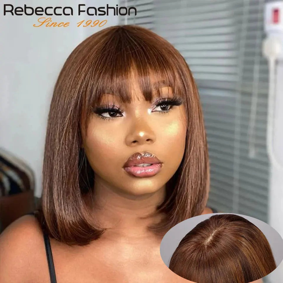 Hair Extensions and Wigs
Put On And Go Easy Part Human Hair Bob Lace Straight Wigs With Bangs Glueless Middle Part Bangs Wigs Brazilian Remy Hair Wigs