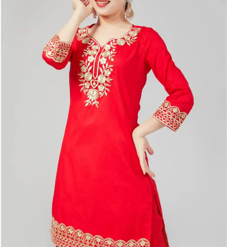 India and Pakistan Clothing
New India Traditional Tops For Woman Ethnic Styles Print Sets Cotton Daily Elegent Lady Top Pants Two Pieces