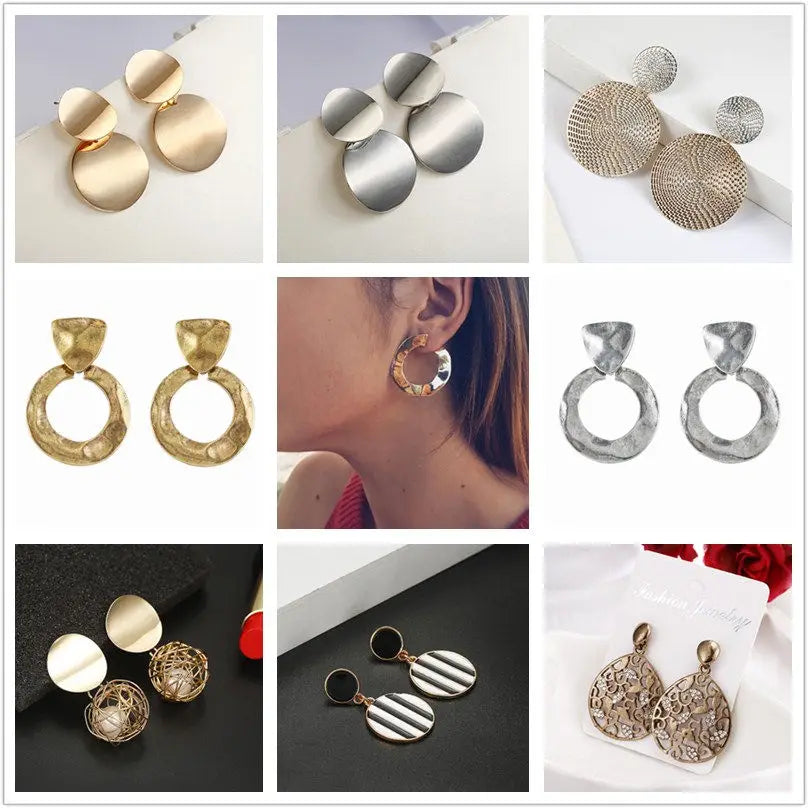 Earring Luxury Golden Metal Drop Earrings 2024 Women Fashionable Big Trendy Round Circle Ear Dangle Party Personality Vintage Jewelry