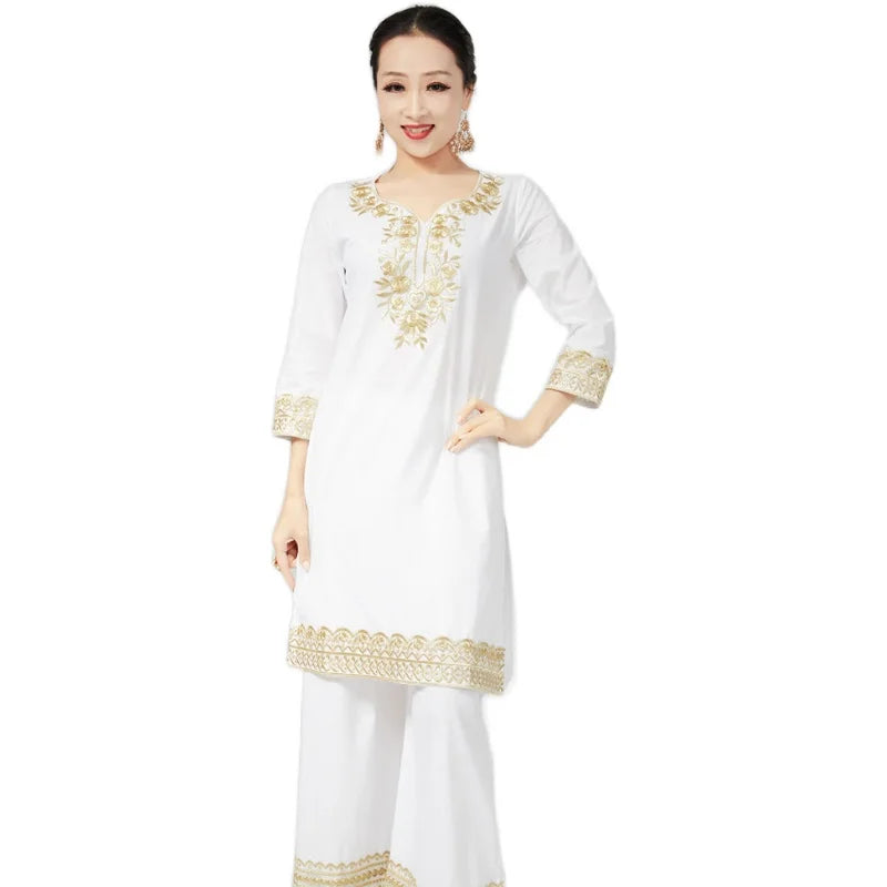 India and Pakistan Clothing
New India Traditional Tops For Woman Ethnic Styles Print Sets Cotton Daily Elegent Lady Top Pants Two Pieces