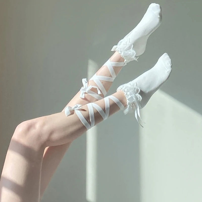 Stockings
Japanese Lace Cross Straps Tie Leg Socks Jk Women Cotton Sexy Stockings Socks Thin Women's Middle Tube Socks Party Long Socks