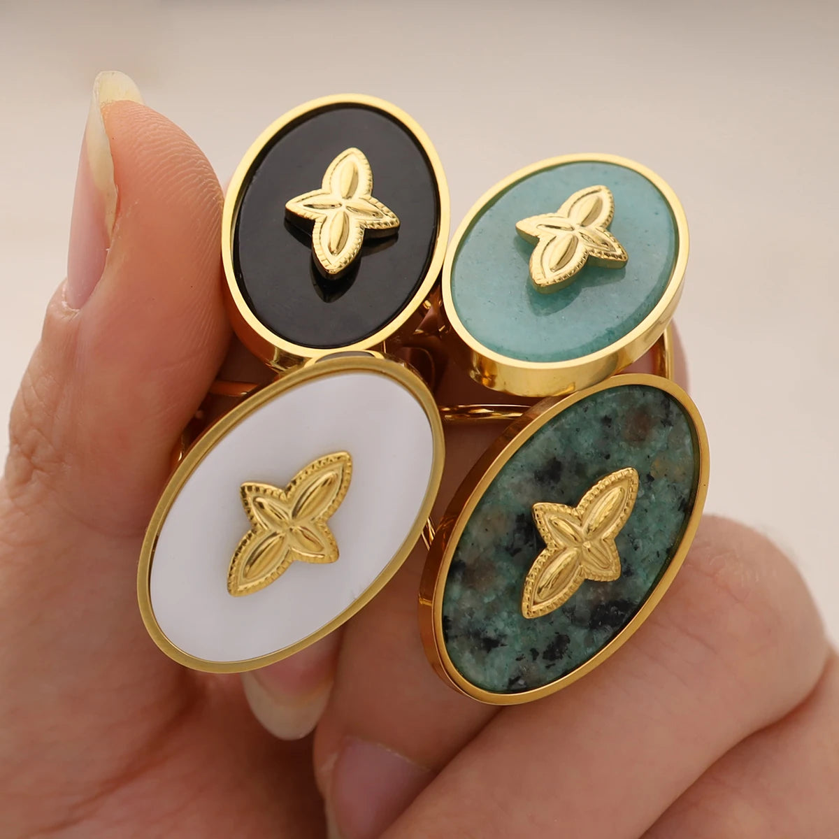 Luxury Rings WILD & FREE 2024 NEW IN Stainless Steel Rings for Women Vintage Natural Stone Luxury Statement anillos Jewelry Waterproof