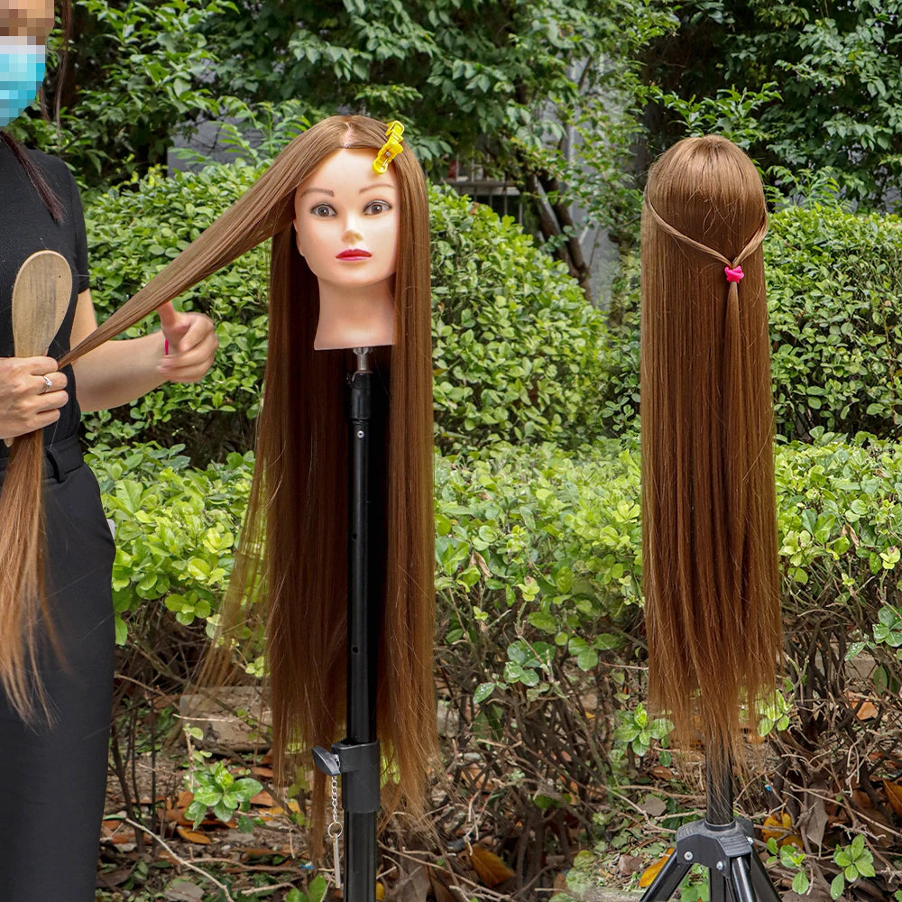 Hair Extensions and Wigs
80cm Female Mannequin Head with Synthetic Hair For Practice Hair Braiding Hairstyles Dolls Hairdressing Styling Training Head
