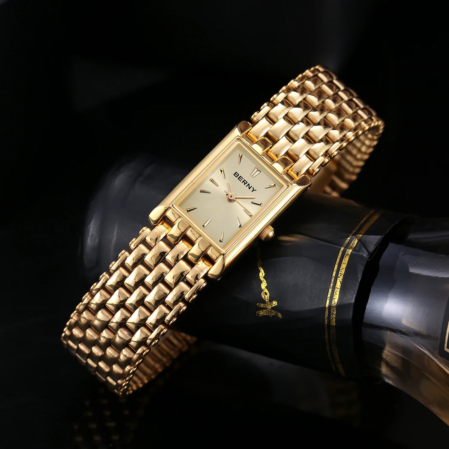 Women Watch BERNY Gold Watch for Women Square Ladies Quartz Wristwatches Stainless Steel Women Small Gold Watch Luxury Casual Fashion Watch