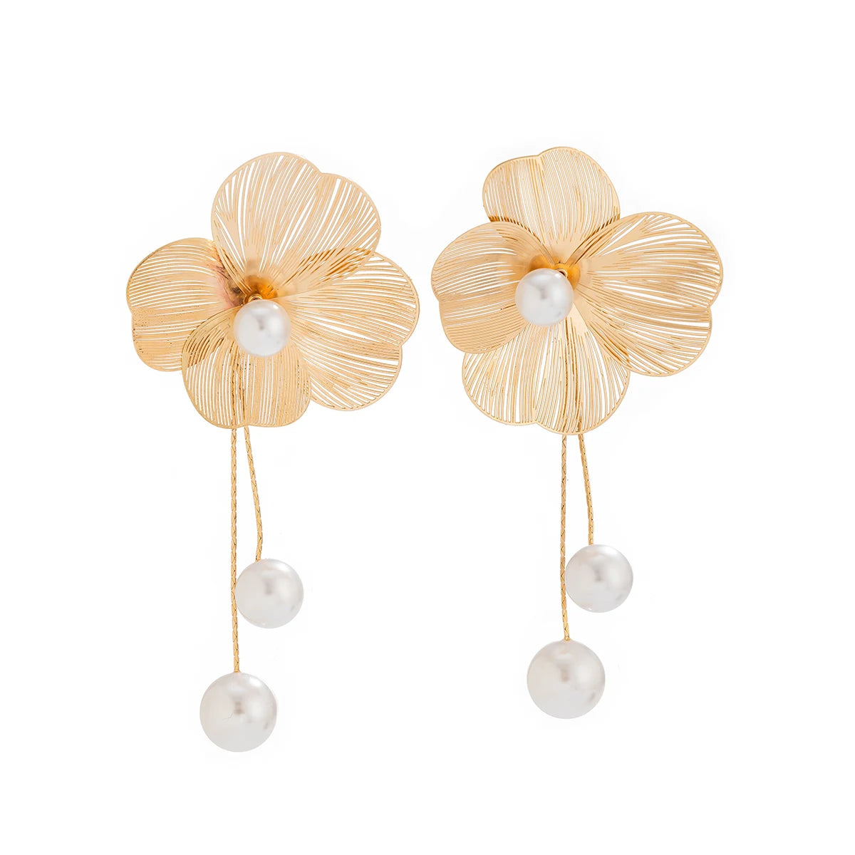 Earring Romantic Flower Petal Long Tassel Drop Earrings for Women 2024 Trend Imitation Pearl Hanging Piercing Earrings Wed Jewelry Gift
