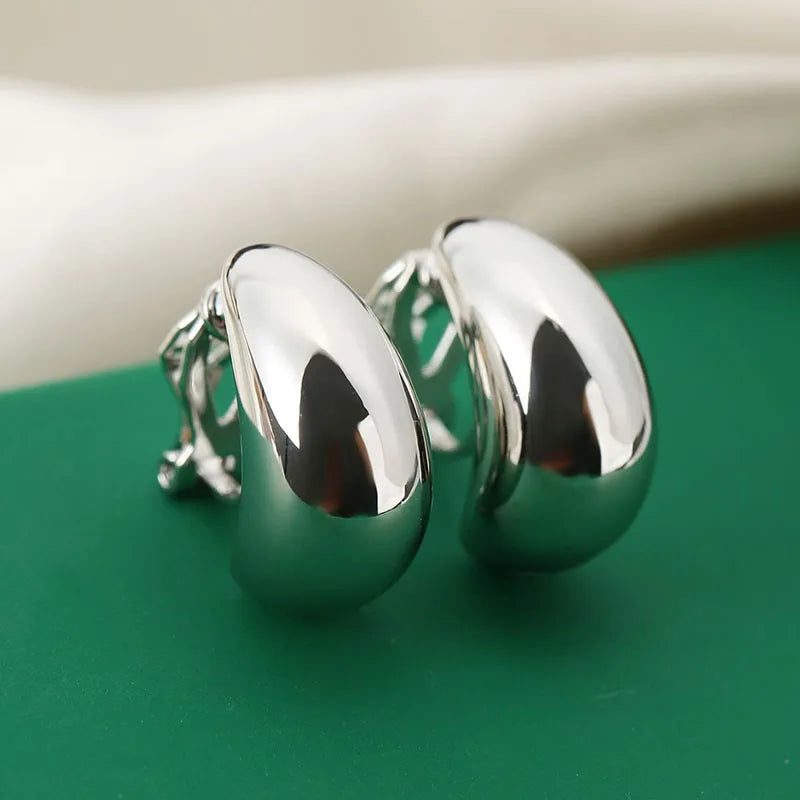 Earring New French Light Luxury Drop Water Shaped Ear Clip No Ear Holes Simple Smooth Female Earrings Jewelry