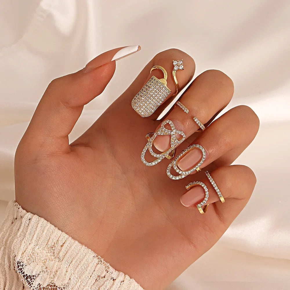 Luxury Rings New In Luxury Nail Ring Micro Paved Crystal Phalanx Finger Manicure Joint Cuticle Rings For Women Trend Jewelry