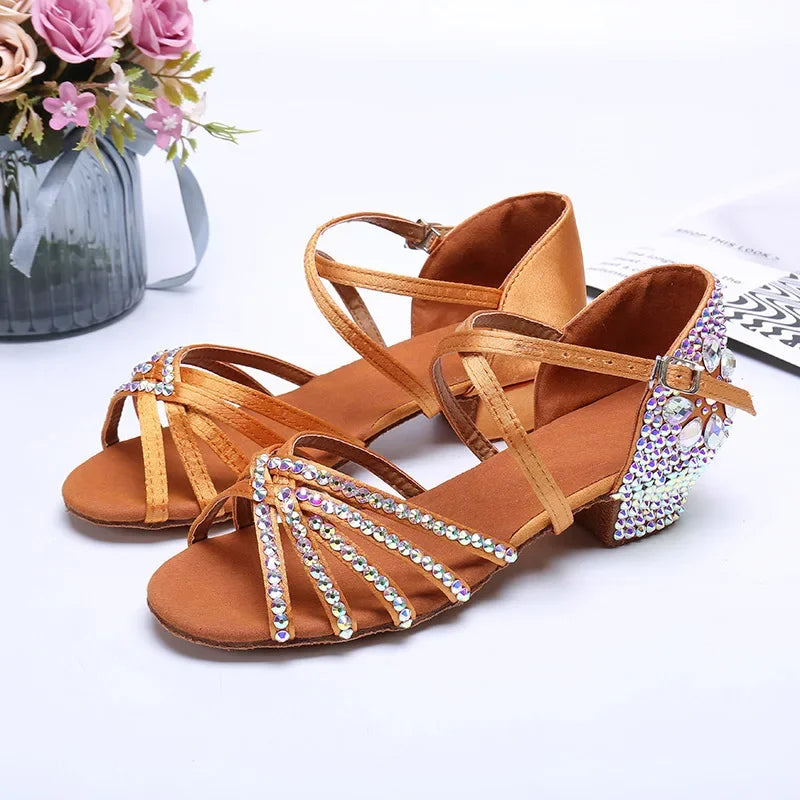 dancers
Women Summer New Water Diamond Latin Shoes Female Satin Artificial 3.5CM Heels Jazz Waltz Tango Modern Ballroom Dance Shoes