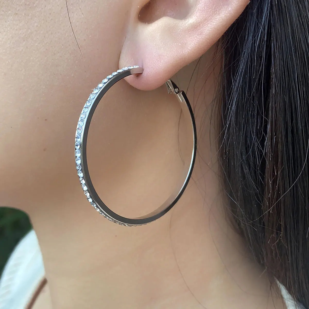 Earring 2PC Stainless Steel Luxury CrystaL CZ 3-5CM Big Circle Hoop Earrings for Women Charms Fashion Design Party Wedding Jewelry Gifts