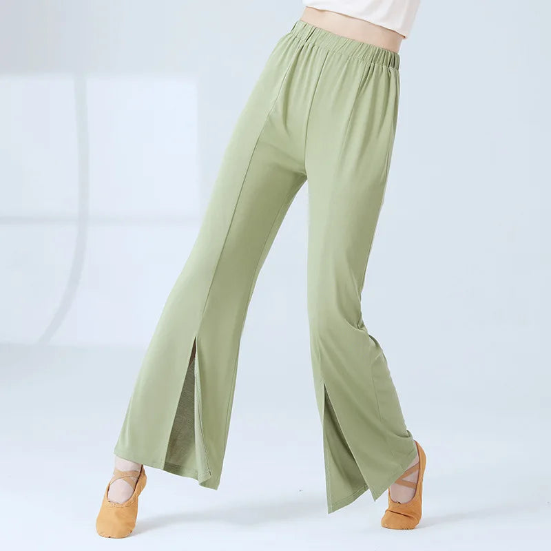 Exotic
Wholesale Adult Dance Pants A Line Straight Copper Ammonia Silk Trousers Front Split Sexy Stage Clothes Women Classical Dancing