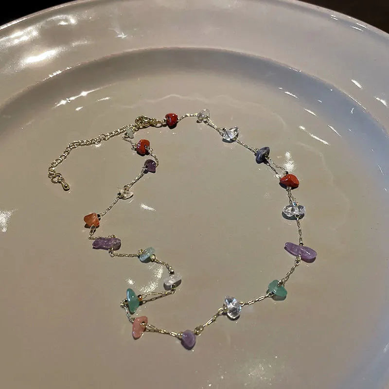 Necklaces Women Trendy Cute Sweet Natural Stone Necklace For Women Girls Summer Simple Crystal Clavicle Chain Choker Necklace New Jewelry Gift