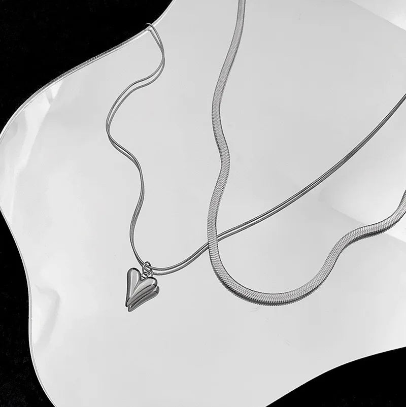Necklaces Women Double Layered Love Heart Pendant Necklace for Women Simple Neck Chain Jewelry