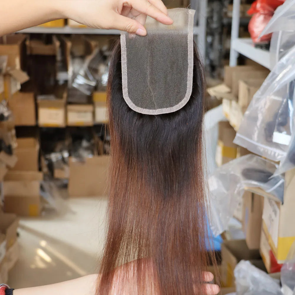 Hair Extensions and Wigs
Wholesale Virgin Human Hair 4x4 Lace Closure Transparent Lace Silk Straight Brazilian Hair Ombre Brown Closure for Wig Make