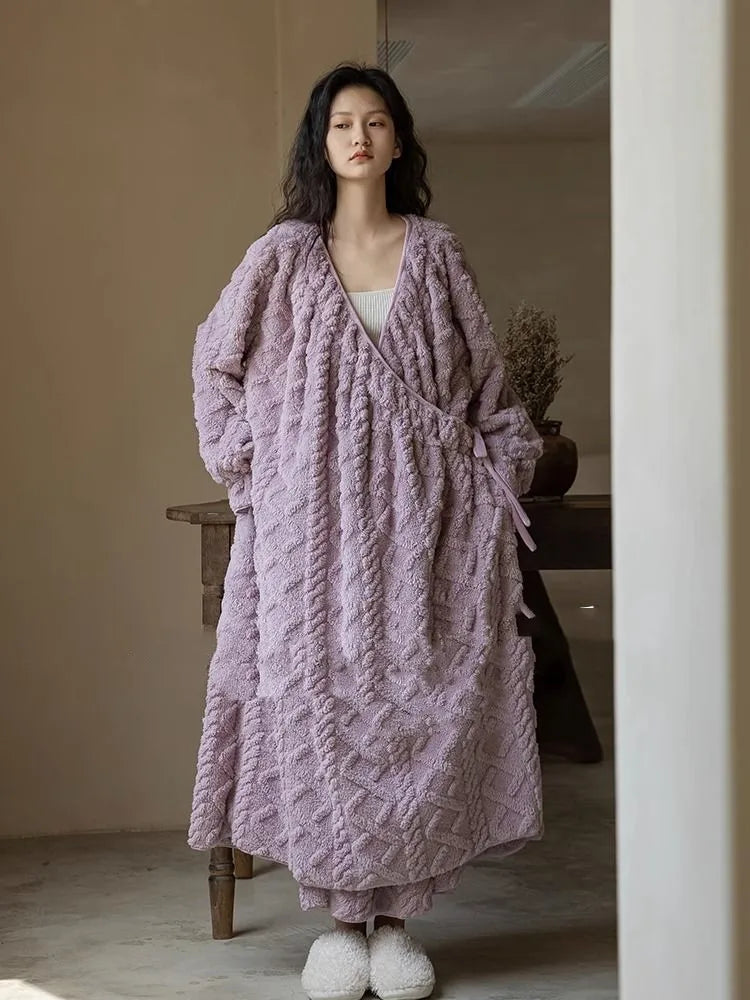 Winter Warm Sleepwear
Korean style Thick Warm Elegant Flannel Nightgowns Women Simple Gentle Tender Fluffy Heating Nightdress Winter Soft Sleepwear