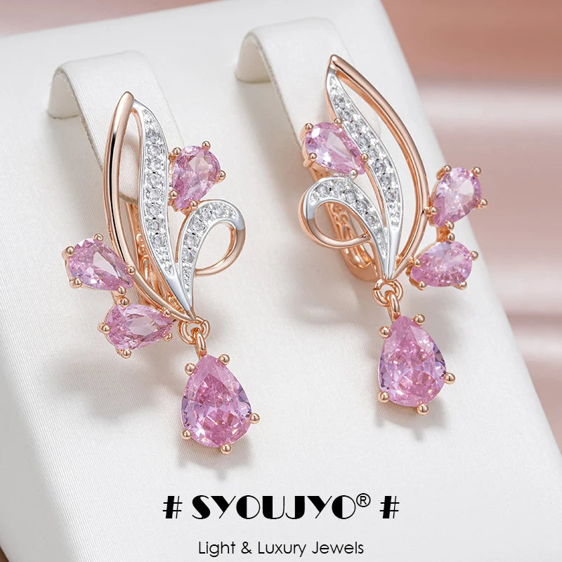 Earring SYOUJYO Shiny Water Drop Natural Zircon Long Dangle Earrings For Women 585 Rose Golden Silver Color Luxury Jewelry