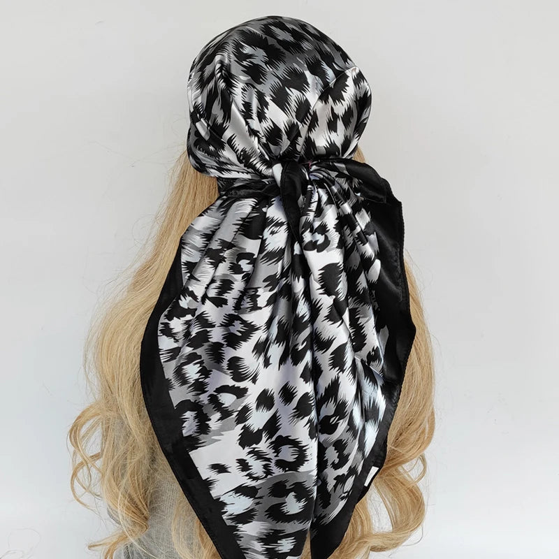 High Quality 90*90cm Hair Scarf Women Fashion Designer Beautiful Flowers Foulard Soft Satin Shawl Kerchief Square Silk Scarfs Neck Headscarf