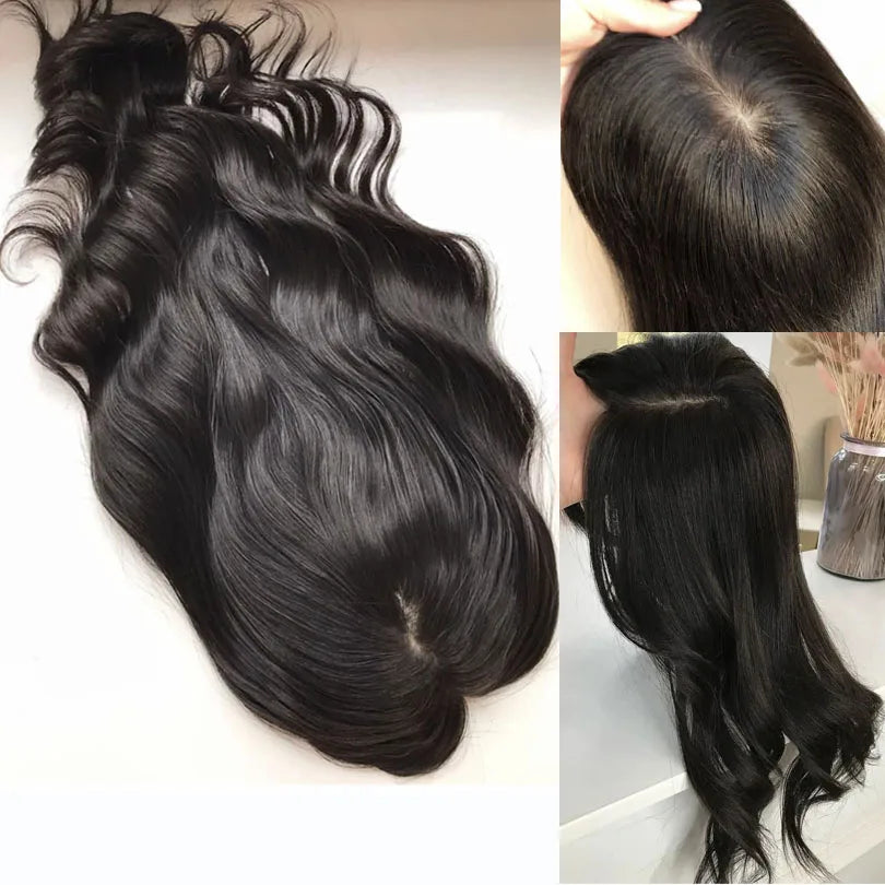 Hair Extensions and Wigs
Wavy 15X16CM Best Virgin Human Hair Topper for Women 2mc Pu Around Chinese Hair Toupee 5 Clips In Hair Topper Fine Hairpiece