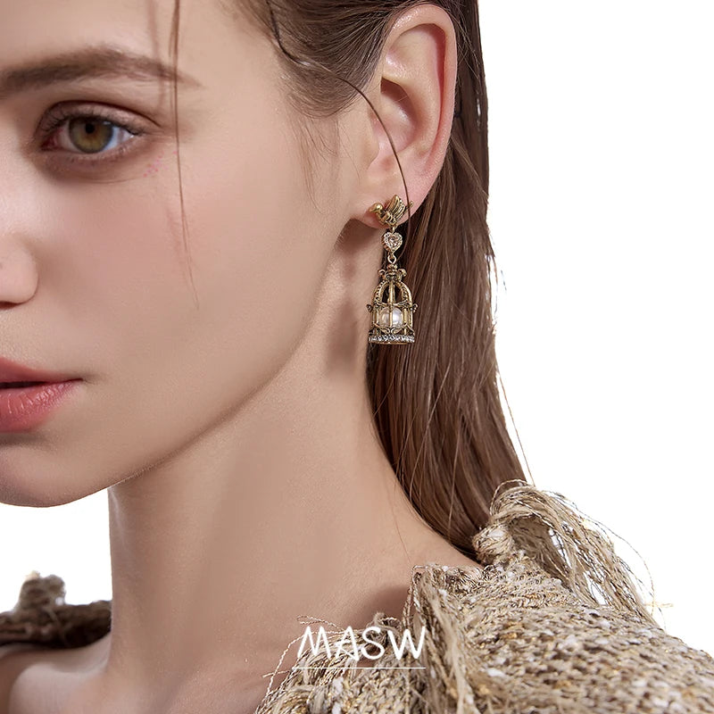 Earring MASW Original Design Luxury Temperament Fashion Jewelry Asymmetrical Bird Dangle Earrings For Women Girl Party Gift 2023 New