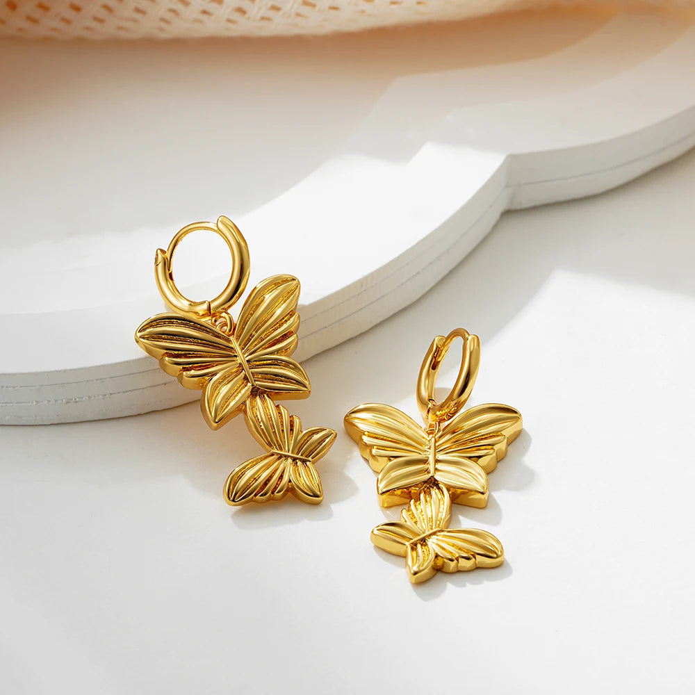 Earring Luxury Cubic Zircon Butterfly Drop Earrings for Women Gold Plated Insect Long Tassel Dangle Earring Engagement Jewelry Gifts