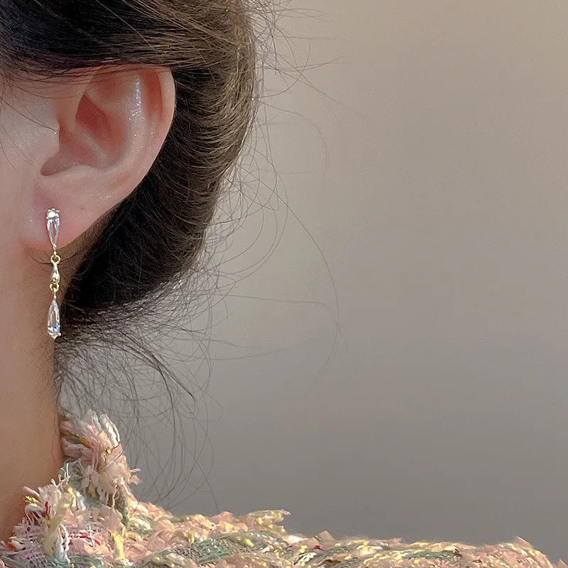 Earring Korean Long Tassel Zircon Dangle Earrings for Women Luxury Full Rhinestone Gold Color Drop Earrings Wedding Party Jewelry Gift