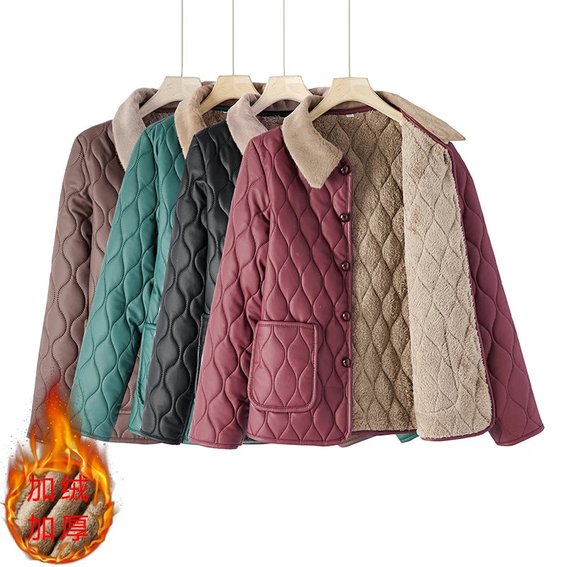 Plus Size Cotton Thick Windproof Parka Coat Pockets Buttons Short Plush waterproof Outerwear
