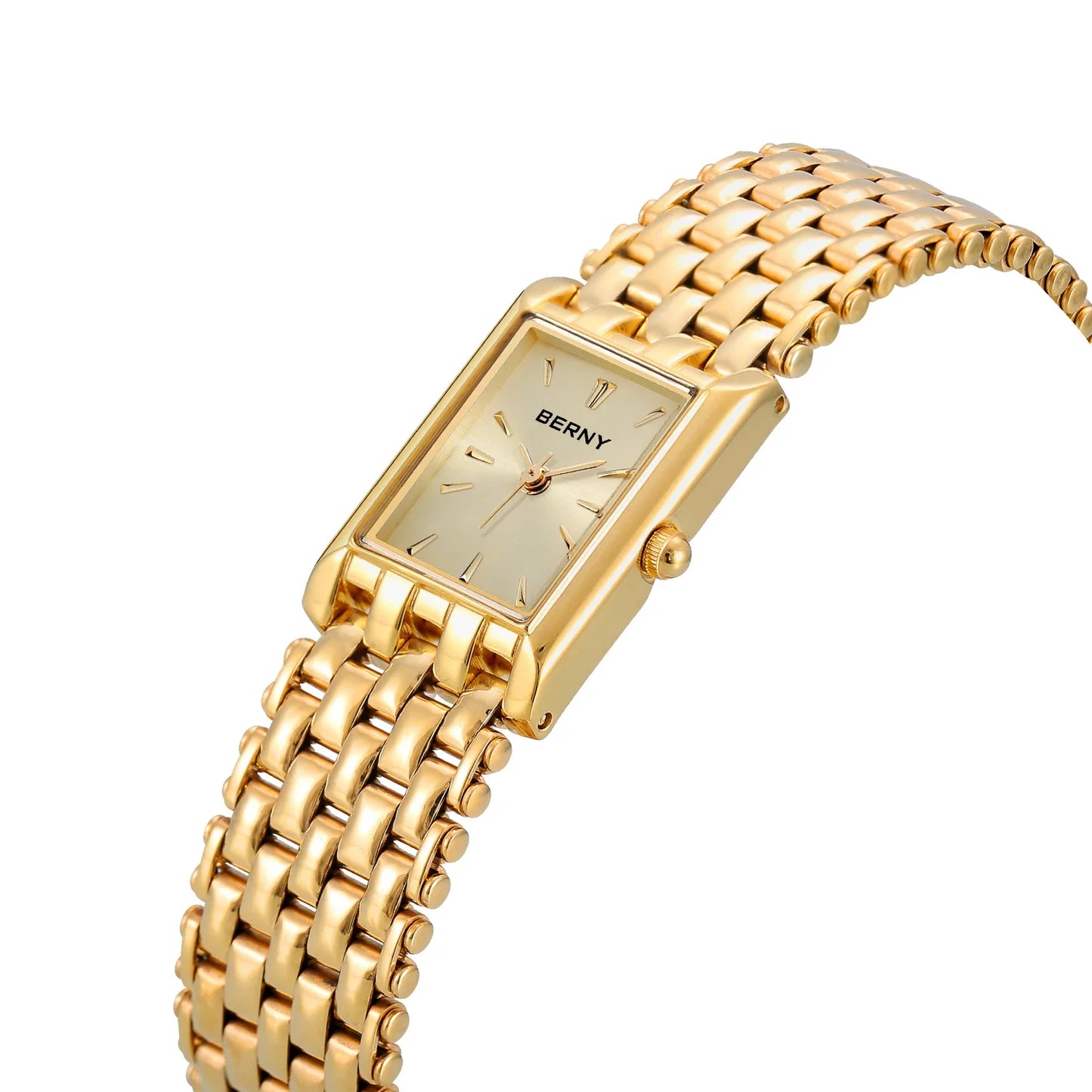 Women Watch BERNY Gold Watch for Women Square Ladies Quartz Wristwatches Stainless Steel Women Small Gold Watch Luxury Casual Fashion Watch