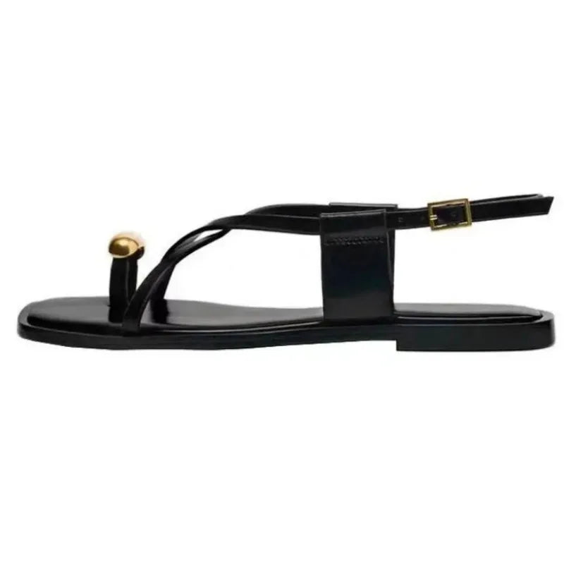 Flat Shoes Women Sandals for Woman Fashion Metal Decoration Ladies