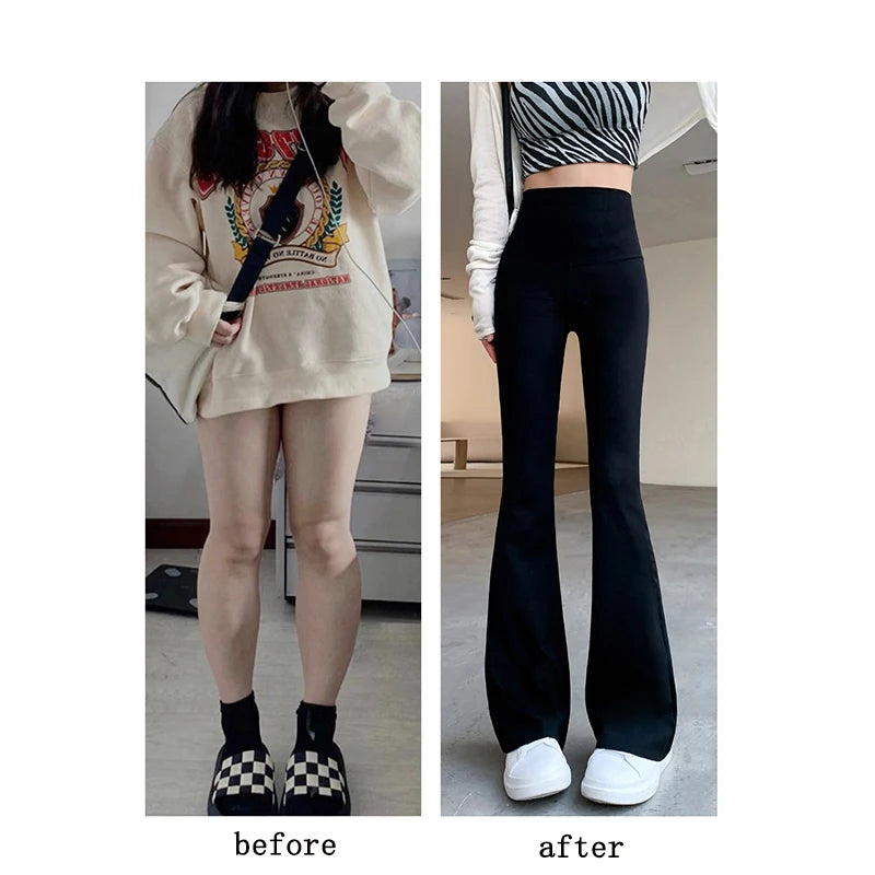 Pants Slim High Waist Solid Sexy Shark Flare Pants Fashion Casual Streetwear Elastic Butt Lift Skinny Leggings
