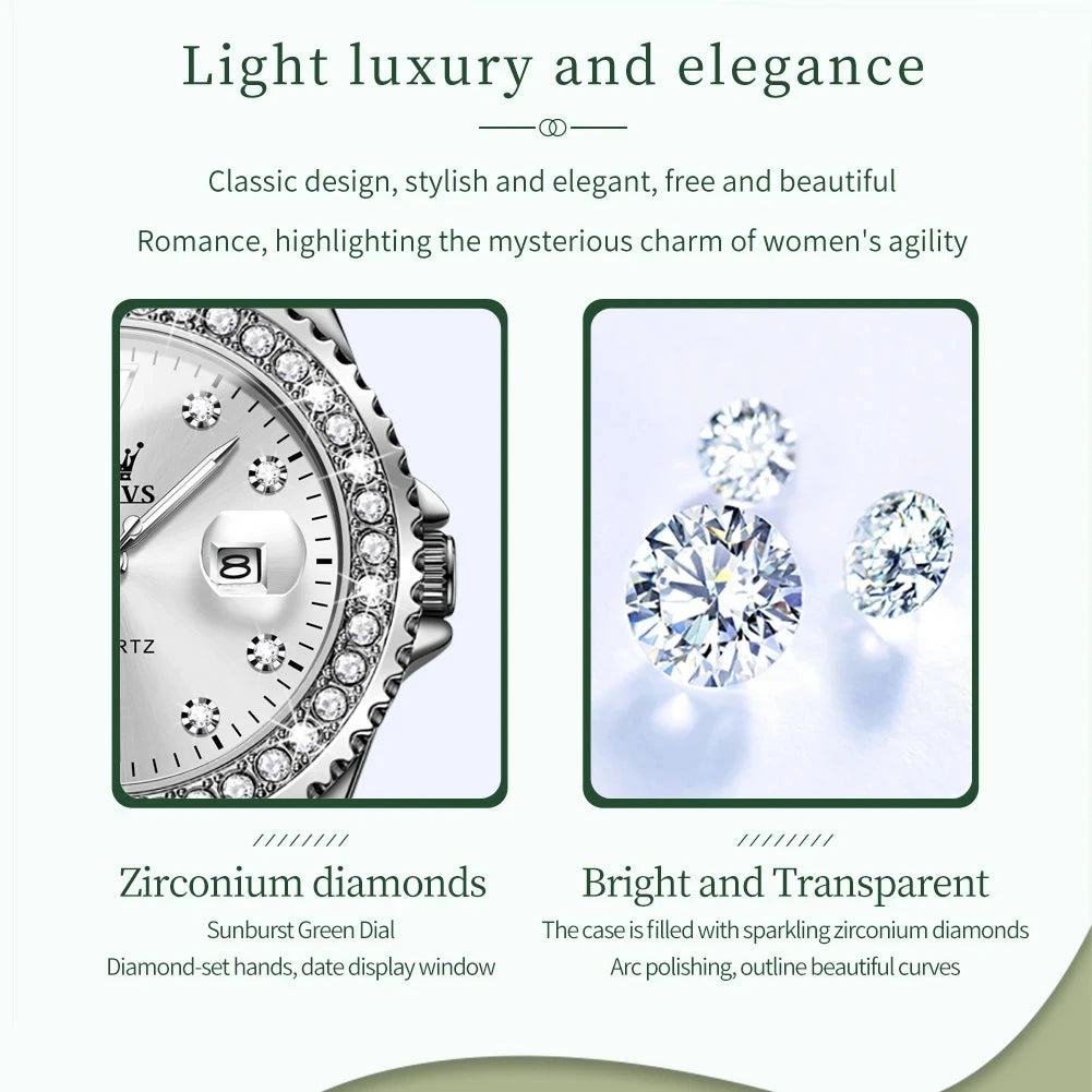Women Watch OLEVS Original Diamond Dial Quartz Watch for Women Fashion Elegant Ladies Watches Stainless Steel Waterproof Women's Wristwatch