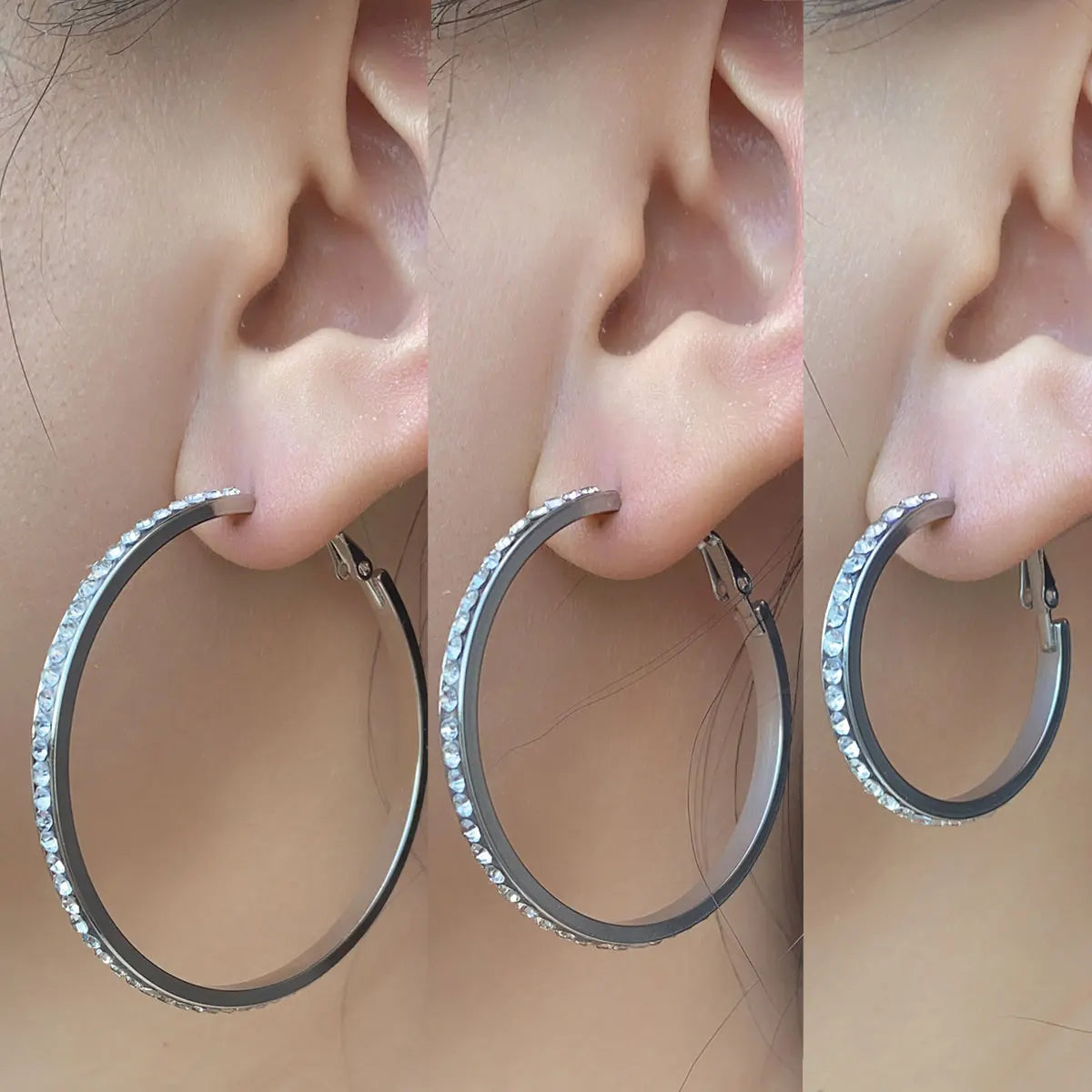 Earring 2PC Stainless Steel Luxury CrystaL CZ 3-5CM Big Circle Hoop Earrings for Women Charms Fashion Design Party Wedding Jewelry Gifts