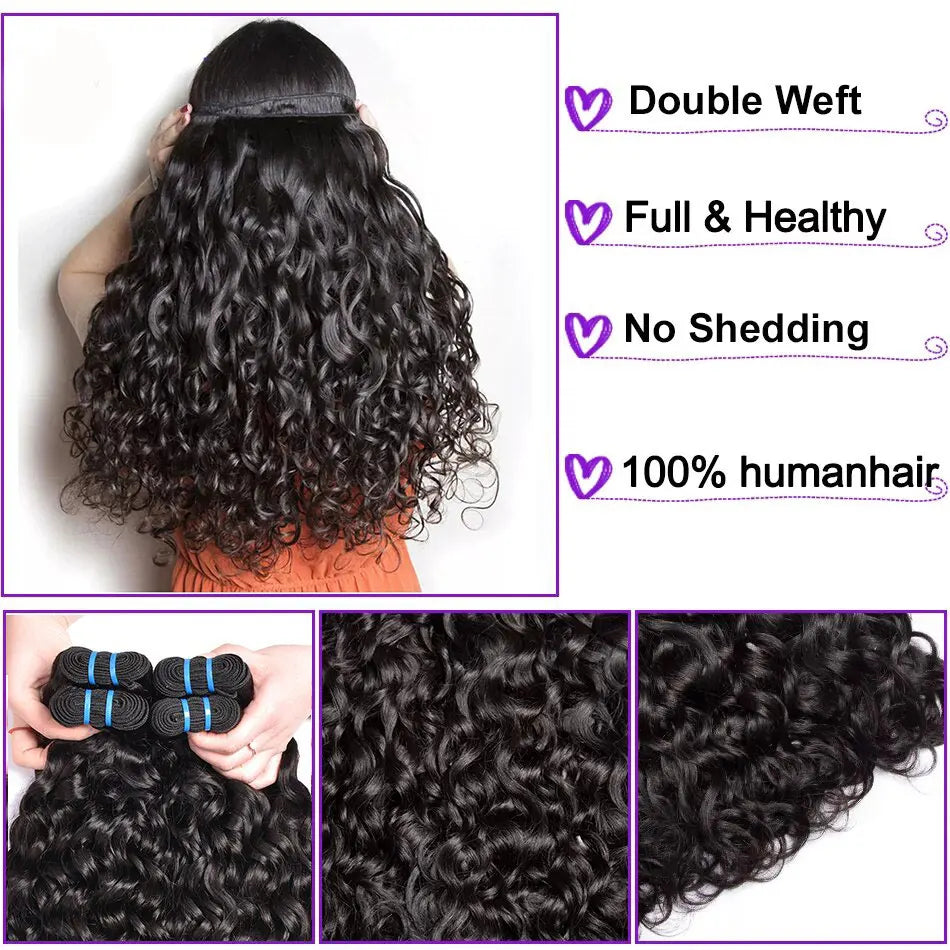 Hair Extensions and Wigs
Brazilian Water Wave Bundles 100% Real Human Hair Bundles 1/3 Pcs/Lot Remy Hair Water Wave Hair For Black Women Natural Color 1b