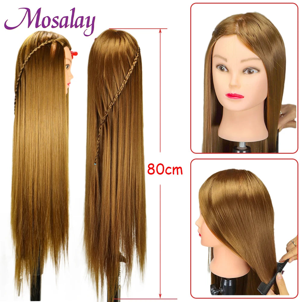 Hair Extensions and Wigs
80cm Female Mannequin Head with Synthetic Hair For Practice Hair Braiding Hairstyles Dolls Hairdressing Styling Training Head