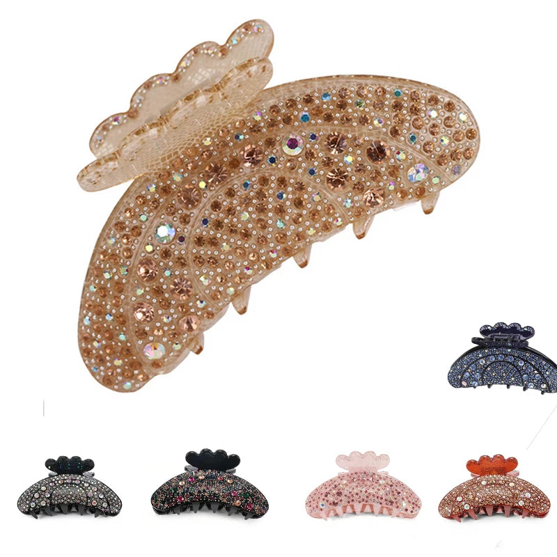 Elegant Look Luxury Full Rhinestone Hair Claws Acetate Hair Accessories For Women Large Long Crab Clasp Hair Jewelry Bath Clips Hairpins